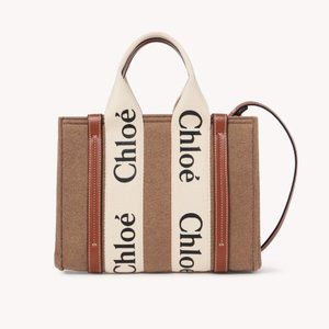 Chloe Small Woody Tote Bag with Strap - Brown Felt & Leather